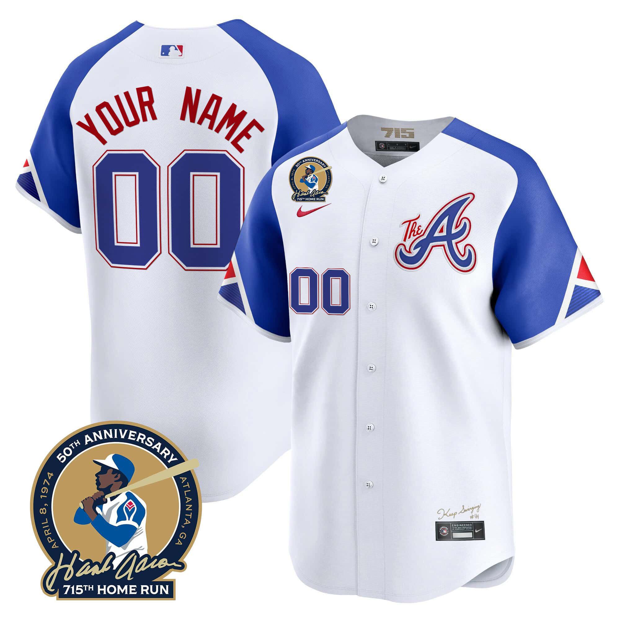 Men Atlanta Braves White 2024 Nike Hank Aaron 715th Home Run Patch Vapor Premier Limited Custom MLB Jersey style 1->customized mlb jersey->Custom Jersey